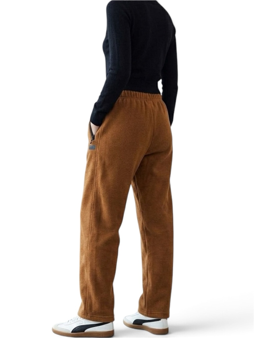 NWT SKIMS Outdoor Fleece Pants Chai Tan Black Trim L